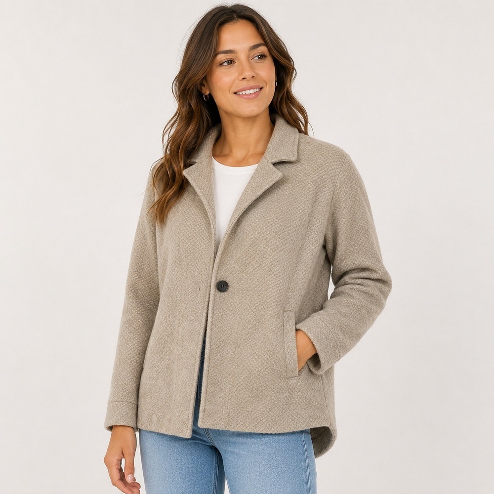 Eileen Fisher Oatmeal Heather Wool Blend Knit Cardigam Coat Women's Medium